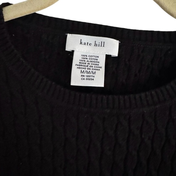 New Kate Hill Black Cotton Cable Knit Crewneck Sweater Long Sleeve Pullover M - Picture 4 of 5
